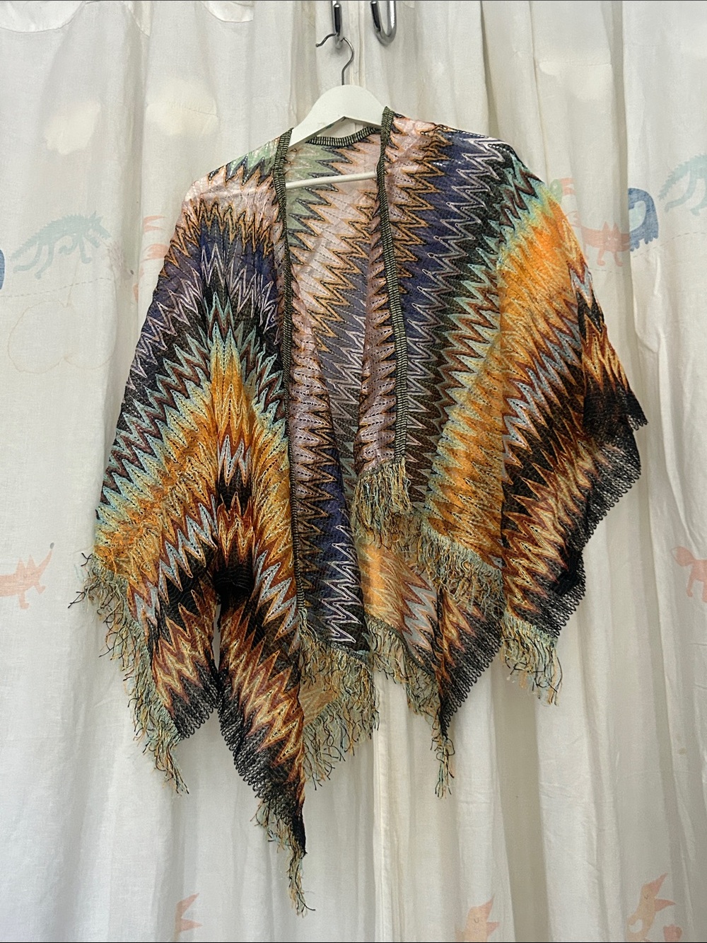 Missoni Multicolor Zigzag Fringe Wrap in Yellow, Green, Blue, Brown